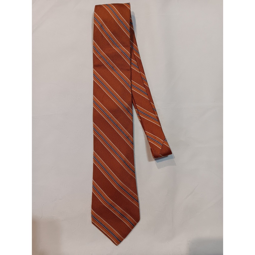 Daniel Cremieux Mens‎ Silk Tie Orange Blue White Striped Hand Made USA RN 58909